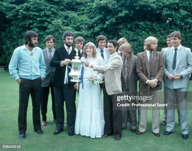 Tottenham Hotspur players showcase the FA Cup at a Wedding in Ireland while on tour, circa July 1981. Tottenham players : Ricky Villa, Tony Galvin,...