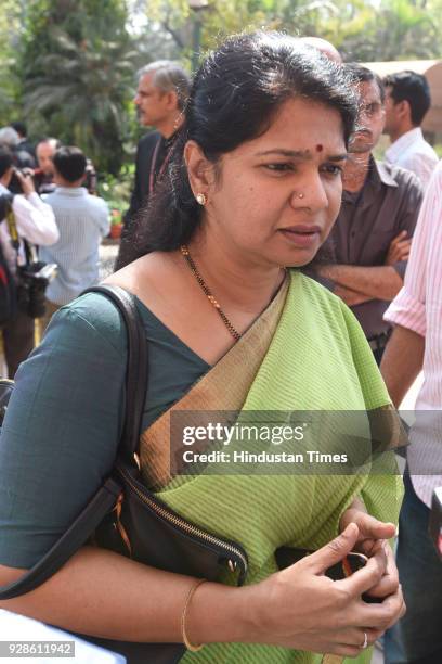 Rajya Sabha MP Kanimozhi during the Parliament Budget Session on March 7, 2018 in New Delhi, India.