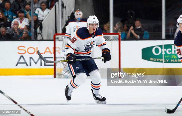 Ryan Strome of the Edmonton Oilers skates against the San Jose Sharks at SAP Center on February 27, 2018 in San Jose, California.