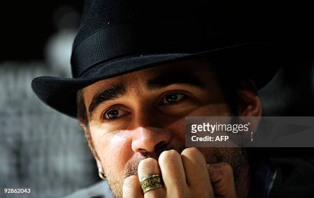 Irish actor Colin Farrell gestures during a press conference for his latest film 'Triage' by Danis Tanovic at the Seville European Film Festival in...