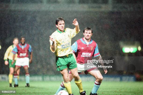 Norwich 1-0 Aston Villa, League match at Carrow Road, Wednesday 24th March 1993.