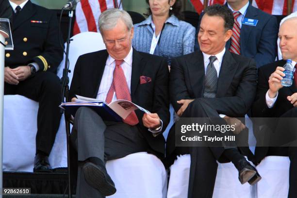 Tom Brokaw and Tom Hanks attend the dedication ceremony at the National World War II Museum on November 6, 2009 in New Orleans, Louisiana.