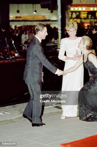 Royal Variety Performance, Dominion Theatre, London, Monday 7th December 1992. Arrival of Prince Charles & Princess Diana, wearing pink-tinged,...