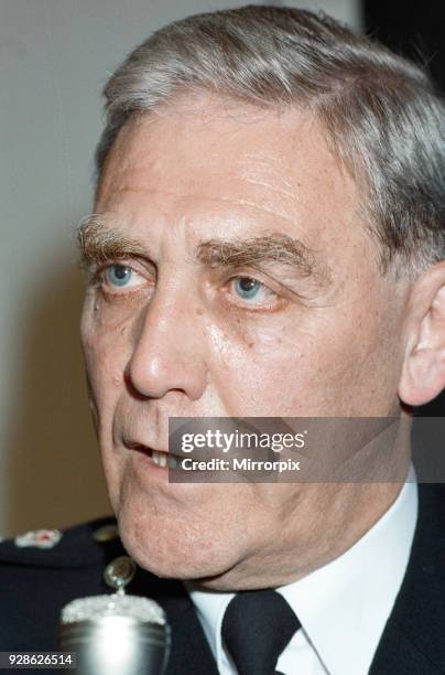 Chief Constable of the South Yorkshire Police Department Peter Wright speaking at a press conference following the Hillsborough tragedy, 16th April...