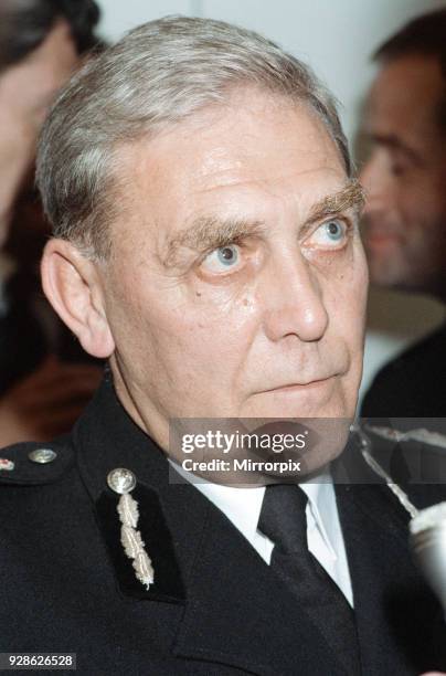 Chief Constable of the South Yorkshire Police Department Peter Wright speaking at a press conference following the Hillsborough tragedy, 16th April...