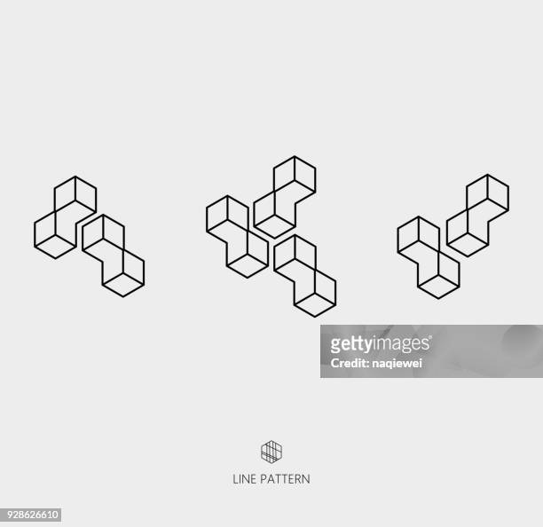 set of geometric line icon - square composition stock illustrations