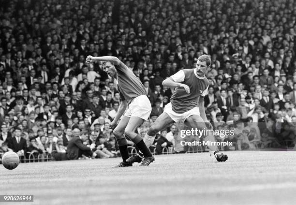 Pre season friendly match at Highbury. Arsenal 3 v Glasgow Rangers 0. Rangers' Alex Ferguson in a battle for the ball with Terry Neill, 5th August...