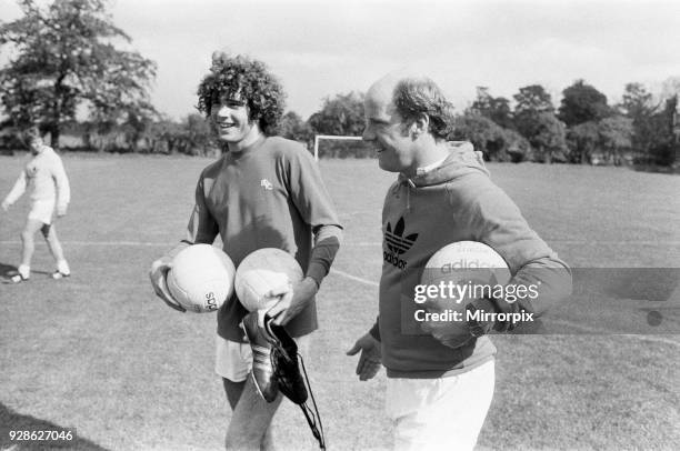 Argentinian football player Alberto Tarantini of Birmingham City pictured with Blues boss Jim Smith during a training session ahead of signing for...