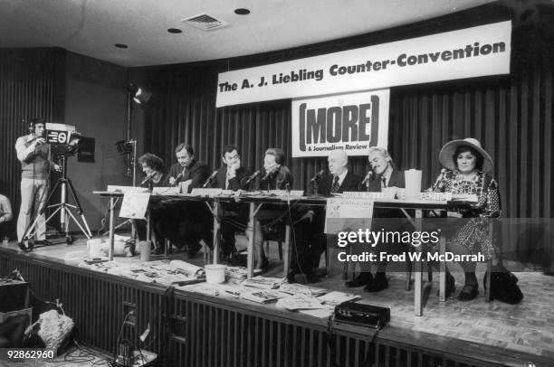 View of attendees at a panel discusison entitled 'How They Cover Me' at the A.J. Liebling Counter-Convention, New York, New York, April 23, 1972....