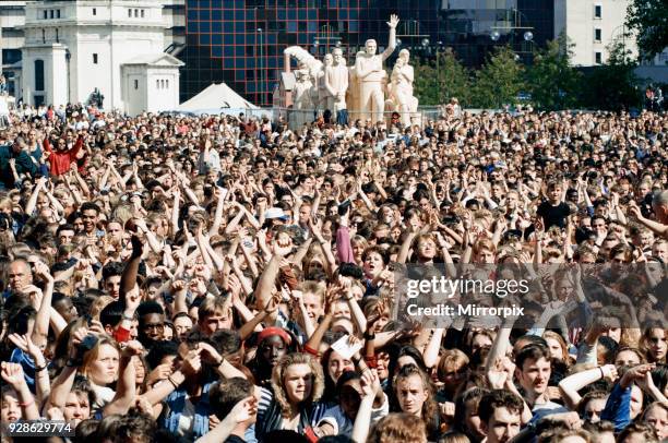 Party in the square, the BRMB Radio Party in the Square at Centenary Square in Birmingham, with a host of top stars, 30th August 1993.