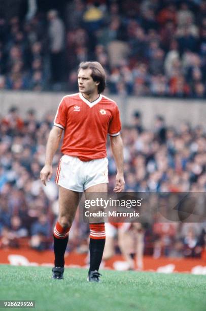 English League Division One match at Old Trafford. Manchester United 1 v Stoke City 0. Ray Wilkins of United, 9th October 1982.