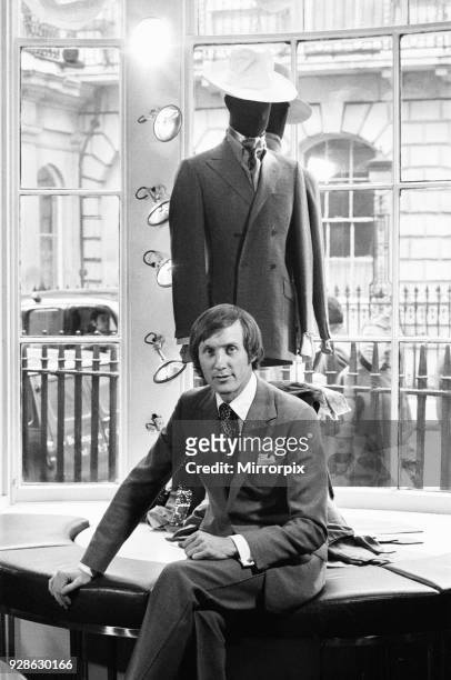 Rupert Lycett Green seen here modelling the latest menswear at Blades, Tailors in Savile Row, London 17th April 1969.