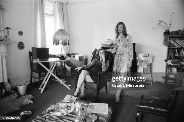 David Bowie and wife Angie, at home, Haddon Hall, at Beckenham, Kent, 20th April 1971.