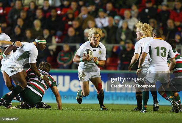 Wynand Olivier of South Africa on a charge during the international friendly match between Leicester Tigers and South Africa at Welford Road on...