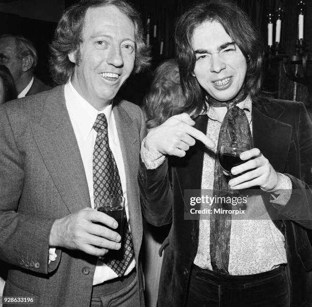 Photo shows from left to right Robert Stigwood and Andrew Lloyd Webber. Opening night party at the Old Barn for Joseph and The Amazing Technicolour...