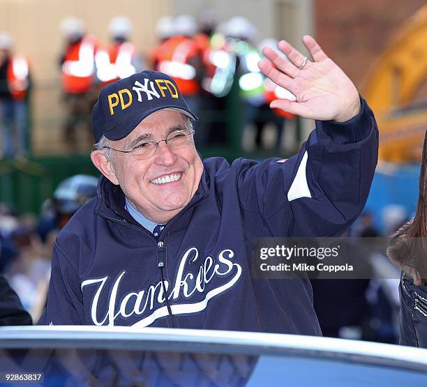 Former New York City Mayor Rudy Giuliani attends 2009 New York Yankees World Series Victory Parade on November 6, 2009 in New York City.