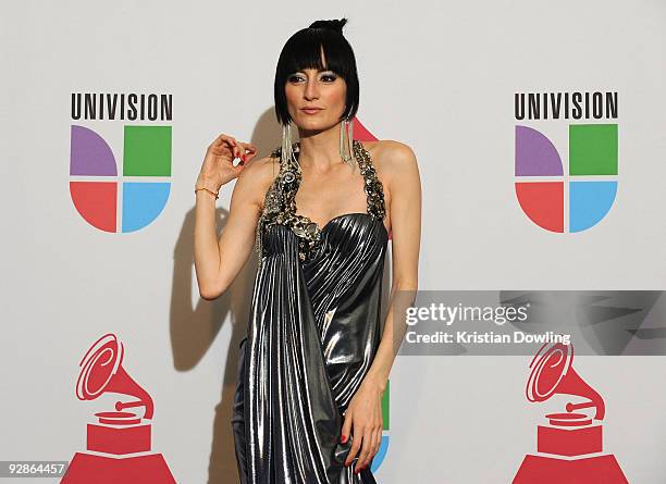 Singer Cucu Diamantes poses in the press room at the 10th Annual Latin GRAMMY Awards held at the Mandalay Bay Events Center on November 5, 2009 in...