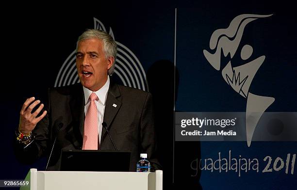 Mayor of Bogota Samuel Moreno speaks during the XLVII Pan American Sports Organization General Assembly at the Hilton hotel on November 6, 2009 in...