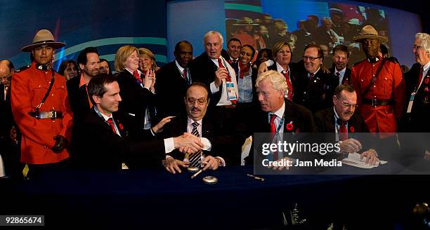 Premier Dalton Mc Guinty, Pan American Sports Organization President Mario Vazquez Rana, Mayor of Toronto David Miller and President of the Olympic...