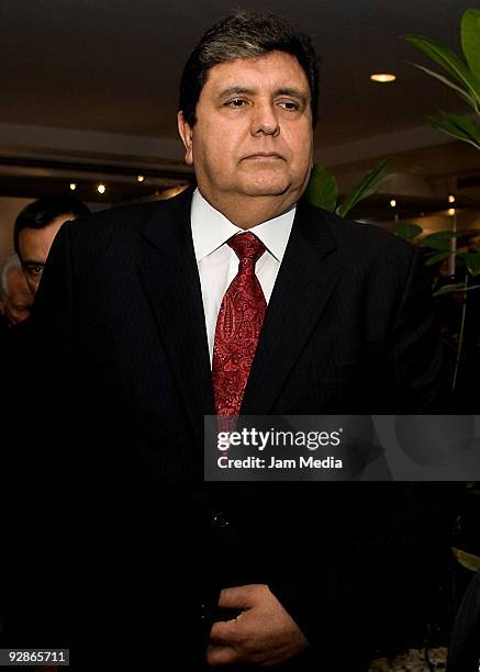 President of Peru Alan Garcia attends the XLVII Pan American Sports Organization General Assembly at the Hilton hotel on November 6, 2009 in...