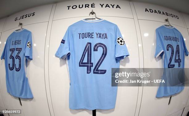 General view of the Manchester City dressing room during the UEFA Champions League Round of 16 Second Leg match between Manchester City and FC Basel...