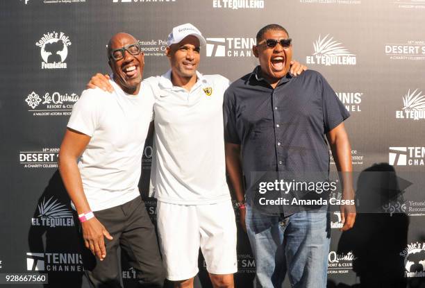 Smoove, Boris Kodjoe and Omar Miller arrive at The 14th Annual Desert Smash Celebrity Tennis Event on March 6, 2018 in La Quinta, California.