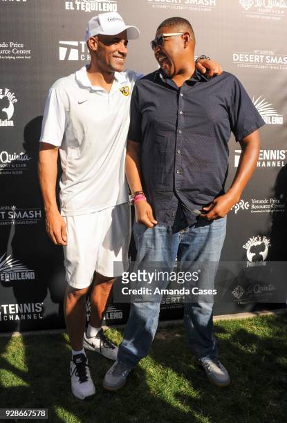Boris Kodjoe and Omar Miller arrive at The 14th Annual Desert Smash Celebrity Tennis Event on March 6, 2018 in La Quinta, California.