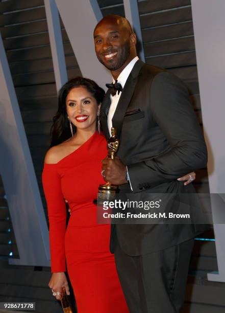 Vanessa Bryant and Kobe Bryant attend the 2018 Vanity Fair Oscar Party hosted by Radhika Jones at Wallis Annenberg Center for the Performing Arts on...