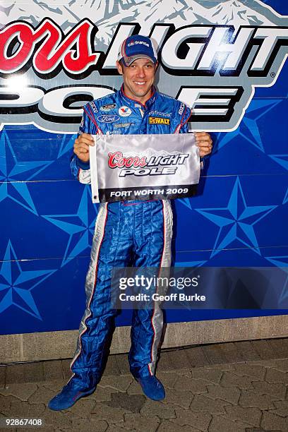 Matt Kenseth, driver of the CitiFinancial Ford, poses in victory lane after qualifying for the first position in the NASCAR Nationwide Series...