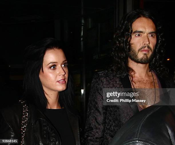 Katy Perry and Russell Brand appear on the Late Late Show in RTE Studios on November 6, 2009 in Dublin, Ireland.