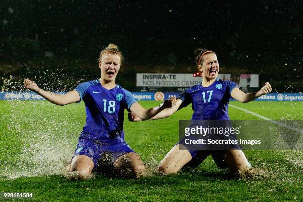 Esmee de Graaf of Holland Women, Merel van Dongen after the cancelled match due to the heavy rain during the Algarve Cup Women match between Holland...