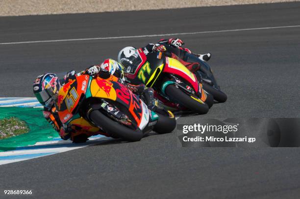Brad Binder of South Africa and Red Bull KTM Ajo leads the field during the Moto2 & Moto3 Tests In Jerez at Circuito de Jerez on March 7, 2018 in...