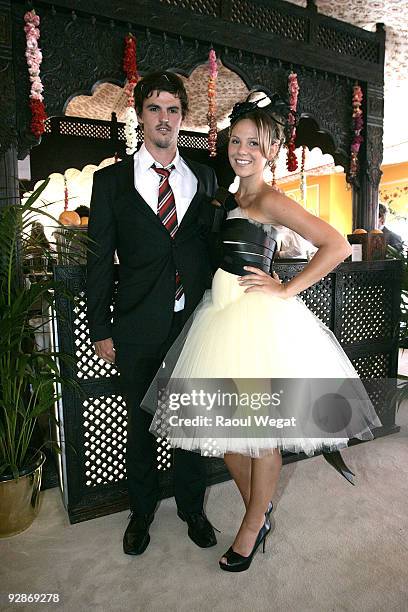 Scott Pendlebury and Alex Davis attends the Emirates marquee at Emirates Stake Day at Flemington Racecourse on November 7, 2009 in Melbourne,...