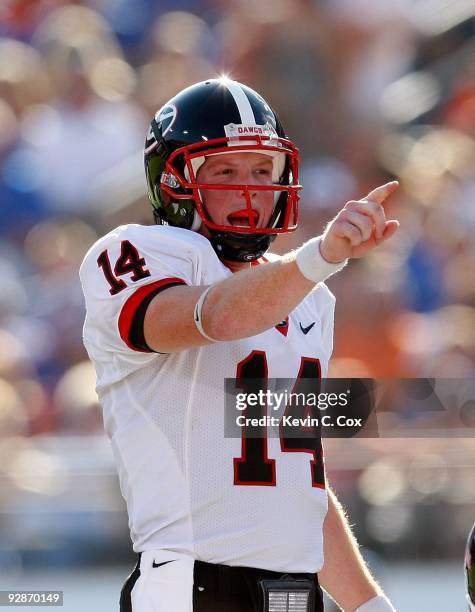 Quarterback Joe Cox of the Georgia Bulldogs against the Florida Gators at Jacksonville Municipal Stadium on October 31, 2009 in Jacksonville, Florida.