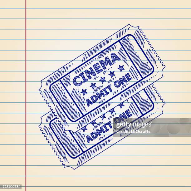 movie ticket drawing on lined paper - cinema ticket stock illustrations