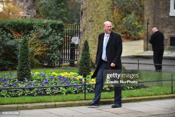 Secretary of State for Transport, Chris Grayling arrives at Downing Street, London on March 7, 2018.