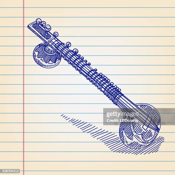 sitar drawing on lined paper - sitar stock illustrations