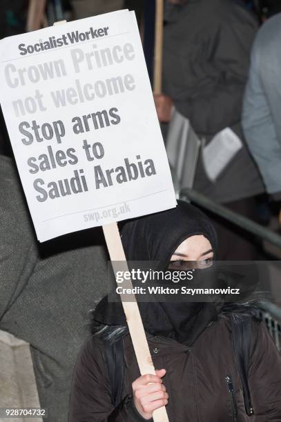 Coalition of UK human rights organisations stages a protest outside Downing Street against the Saudi Arabia's and UK's role in the humanitarian...