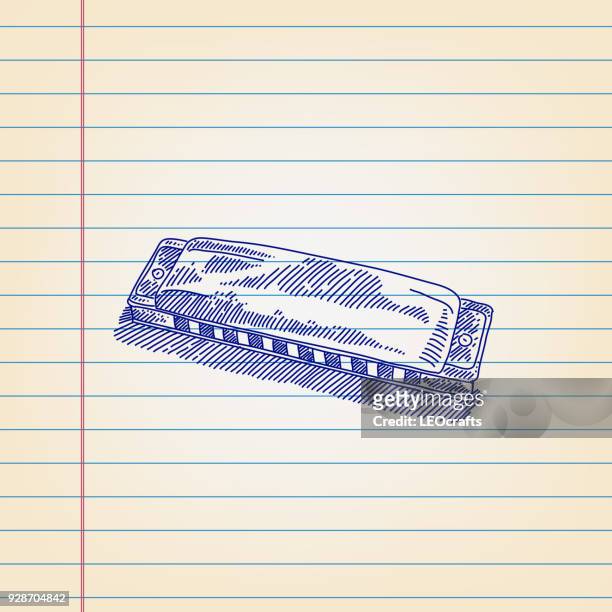 harmonica drawing on lined paper - harmonica stock illustrations
