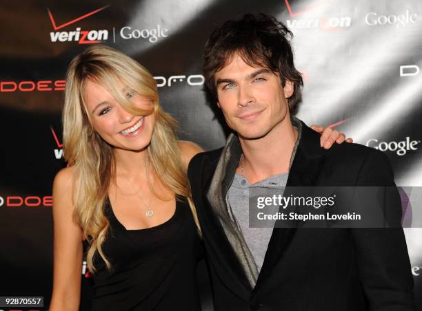 Actors Katrina Bowden and Ian Somerhalder attend the Verizon Wireless DROID Launch at The Angel Orensanz Foundation on November 6, 2009 in New York...