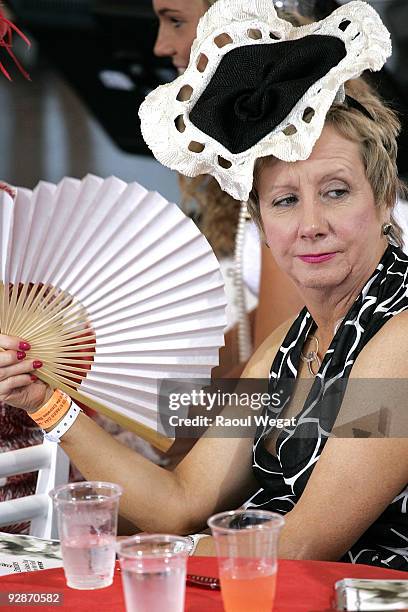 The Field judge waves a fan in the heat at Emirates Stake Day at Flemington Racecourse on November 7, 2009 in Melbourne, Australia.