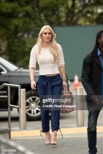 Lindsey Vonn visits "Extra" at Universal Studios Hollywood on March 7, 2018 in Universal City, California.