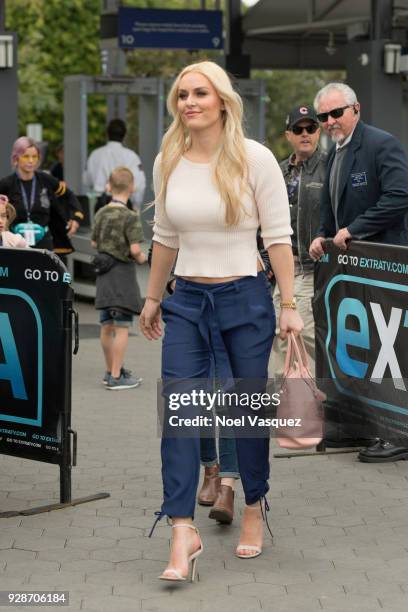 Lindsey Vonn visits "Extra" at Universal Studios Hollywood on March 7, 2018 in Universal City, California.