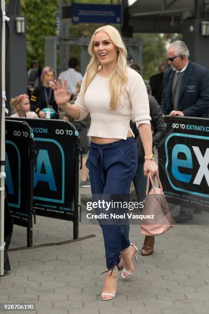 Lindsey Vonn visits "Extra" at Universal Studios Hollywood on March 7, 2018 in Universal City, California.