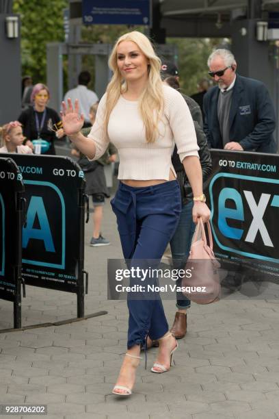 Lindsey Vonn visits "Extra" at Universal Studios Hollywood on March 7, 2018 in Universal City, California.