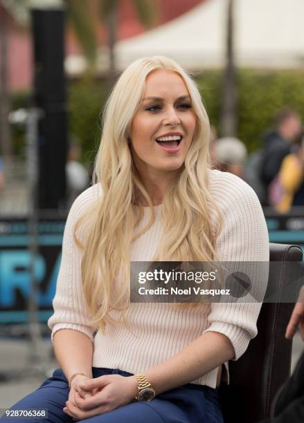 Lindsey Vonn visits "Extra" at Universal Studios Hollywood on March 7, 2018 in Universal City, California.