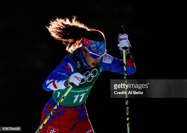 Barbara Klementova of Slovakia competes during the Cross Country Ladies' Team Sprint Free semi final on day 12 of the PyeongChang 2018 Winter Olympic...