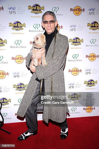 Comedian Richard Belzer with his dog Bebe attend the "Big Man: Real Life & Tall Tales" book publishing celebration at the Hard Rock Cafe, Times...