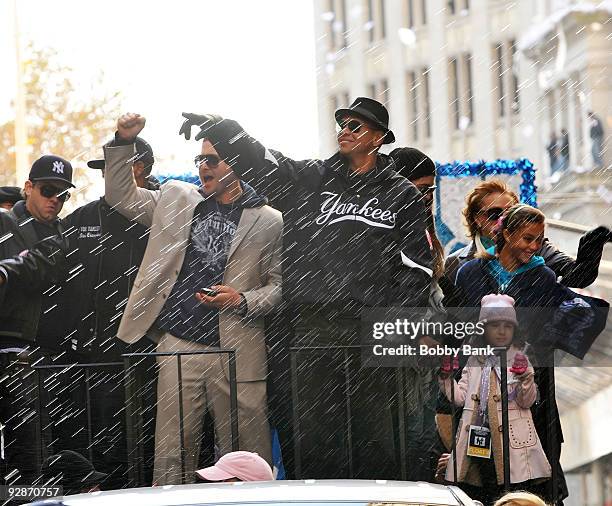 Jay-Z and Alex Rodriguez of the New York Yankees attend the 2009 New York Yankees World Series victory parade on November 6, 2009 in New York City.