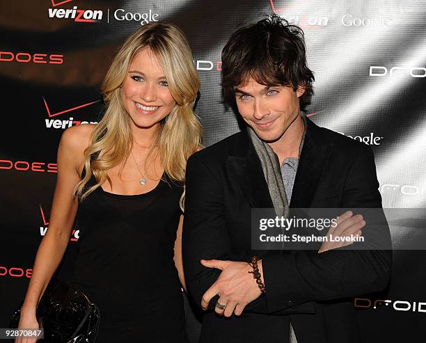 Actors Katrina Bowden and Ian Somerhalder attend the Verizon Wireless DROID Launch at The Angel Orensanz Foundation on November 6, 2009 in New York...